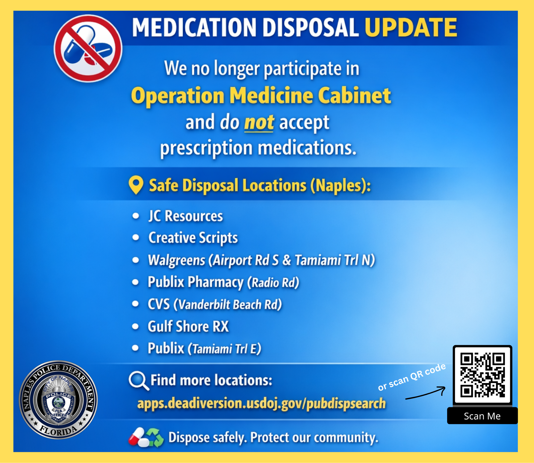 NO LONGER ACCEPT PRESCRIPTION MEDS FOR DISPOSAL 1/06/2026